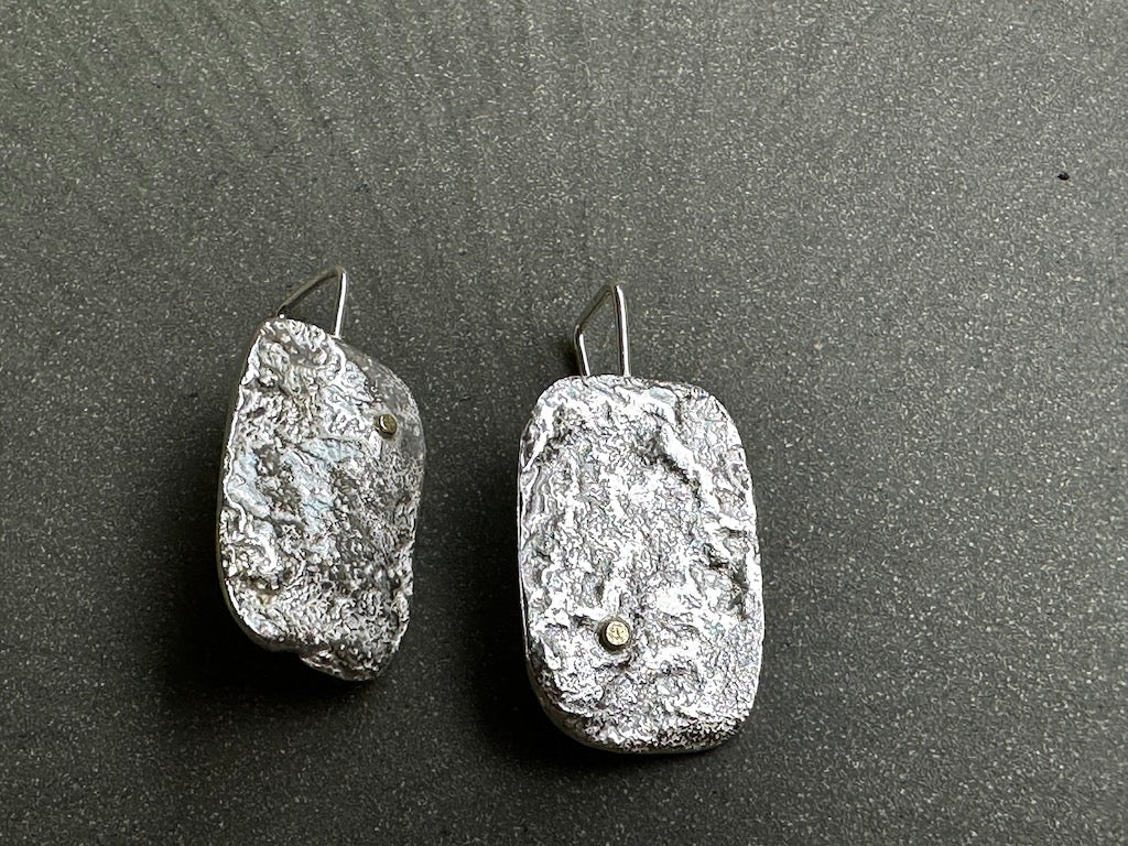Chunky Silver Square Earings with Gold Dot - Lucy Spink - Beside The Wave