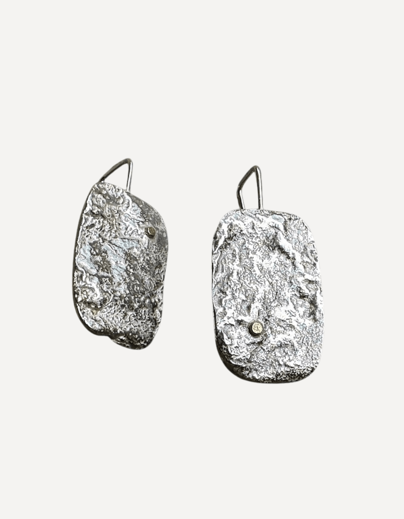 Chunky Silver Square Earings with Gold Dot - Lucy Spink - Beside The Wave