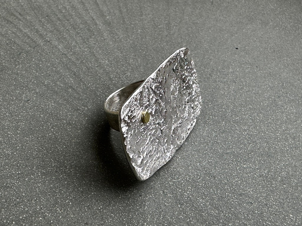 Chunky Silver Square Ring with Gold Dot - Lucy Spink - Beside The Wave