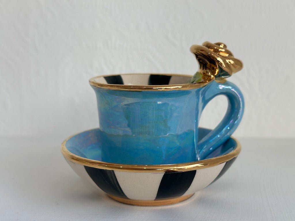 Demi Tasse with Rose & Saucer, Blue - Mary - Rose Young - Beside The Wave