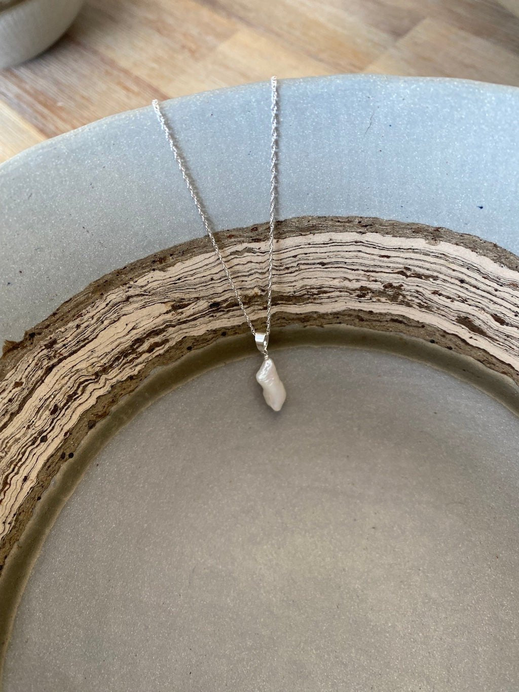 Ivory Biwa Silver Necklace (Extender Chain) - Cat Birch - Beside The Wave