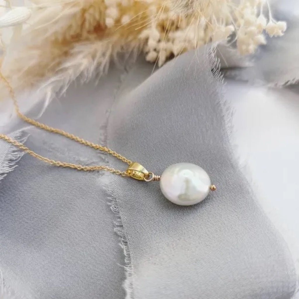 Ivory Coin Pearl (Small) Gold - filled Necklace (Extender Chain) - Cat Birch - Beside The Wave