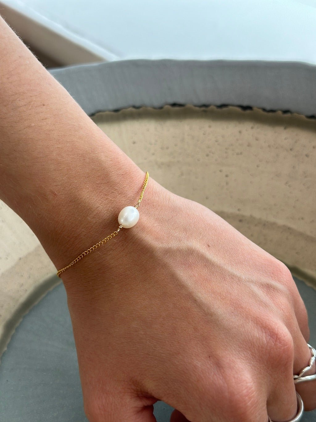 Ivory Rice Pearl Gold - filled Bracelet (Extender Chain) - Cat Birch - Beside The Wave