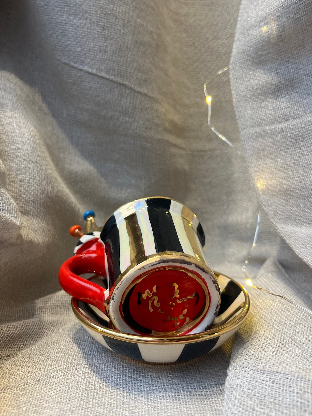 Crown Handled Demi Tasse & Saucer (Stripe)