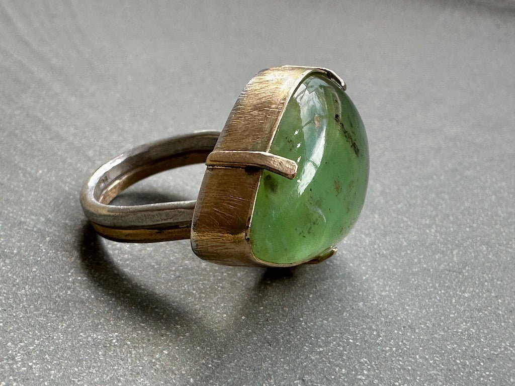 Peruvian Blue Opal in Gold Tear Drop Ring - Lucy Spink - Beside The Wave