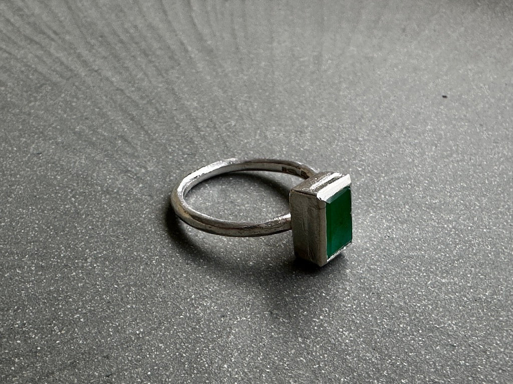Peruvian Blue Opal Rectangle on Silver Ring - Lucy Spink - Beside The Wave