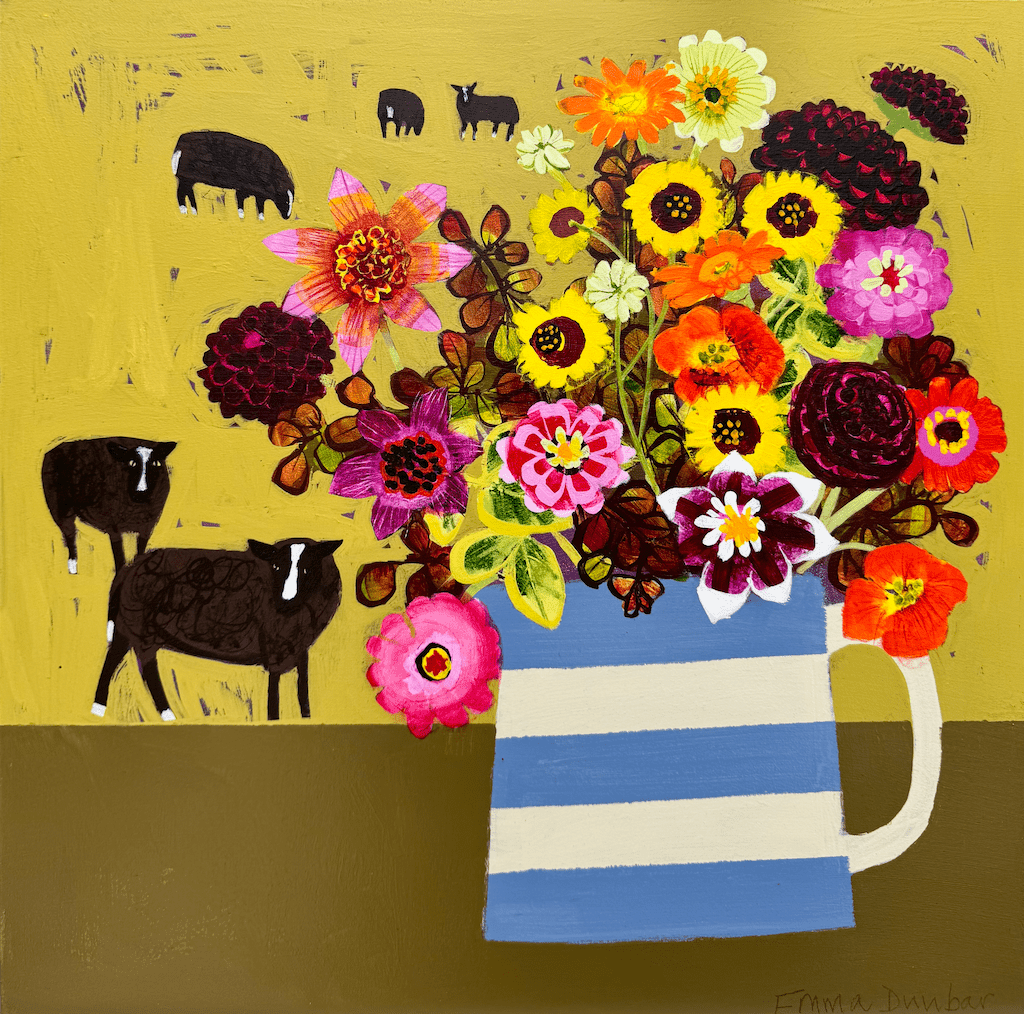 Sheep with White Noses and my Summer Flowers - Emma Dunbar - Beside The Wave