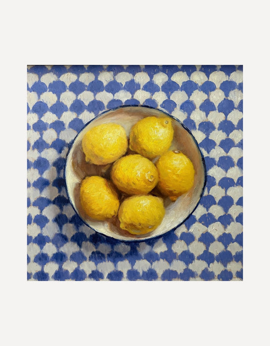 Bowl full of Lemons on a patterened background - Johnty Robinson - Beside The Wave
