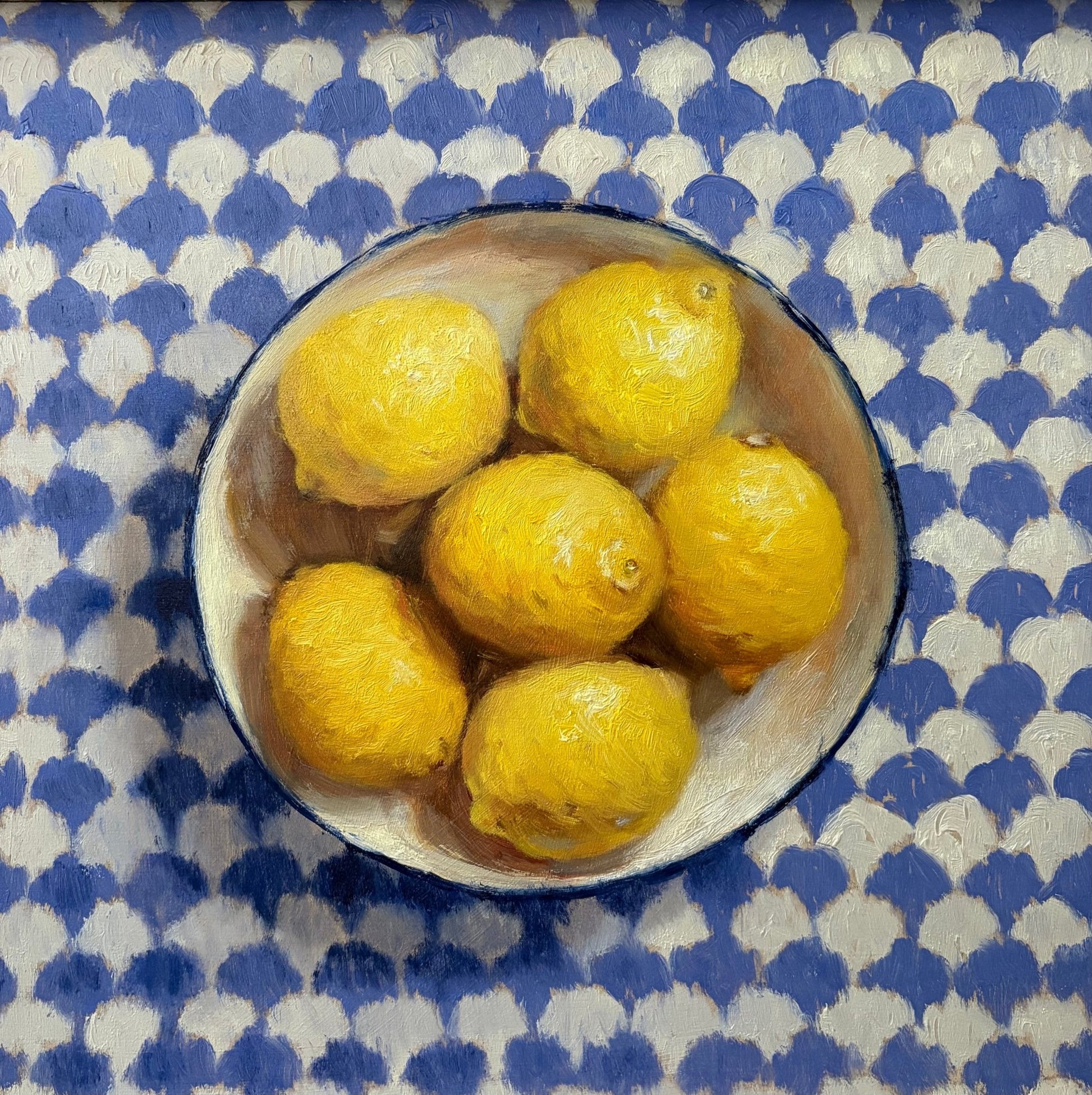 Bowl full of Lemons on a patterened background - Johnty Robinson - Beside The Wave