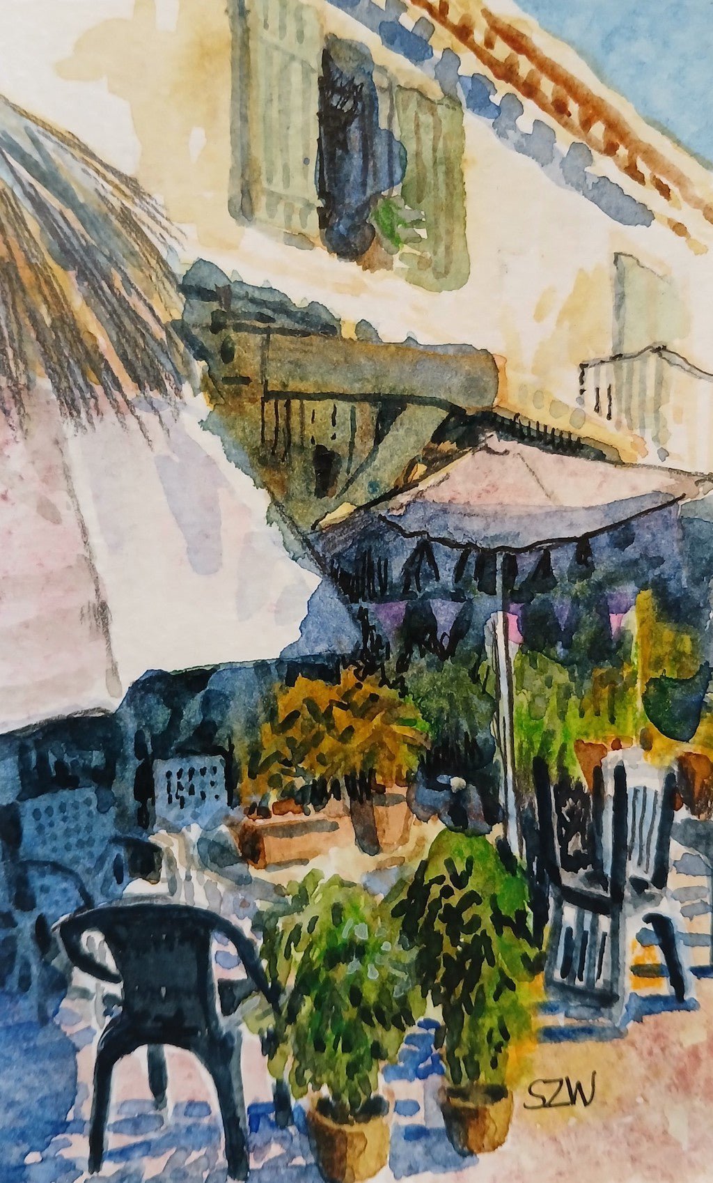 Cafe in the Sun - Sarah Wimperis - Beside The Wave