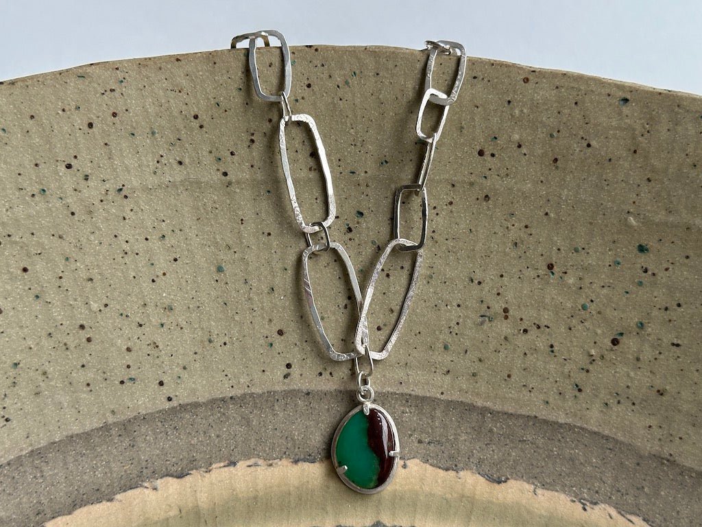 Chrysoprase Pendant Mini Monolith Chain Necklace - Lucy Spink - Beside The Wave