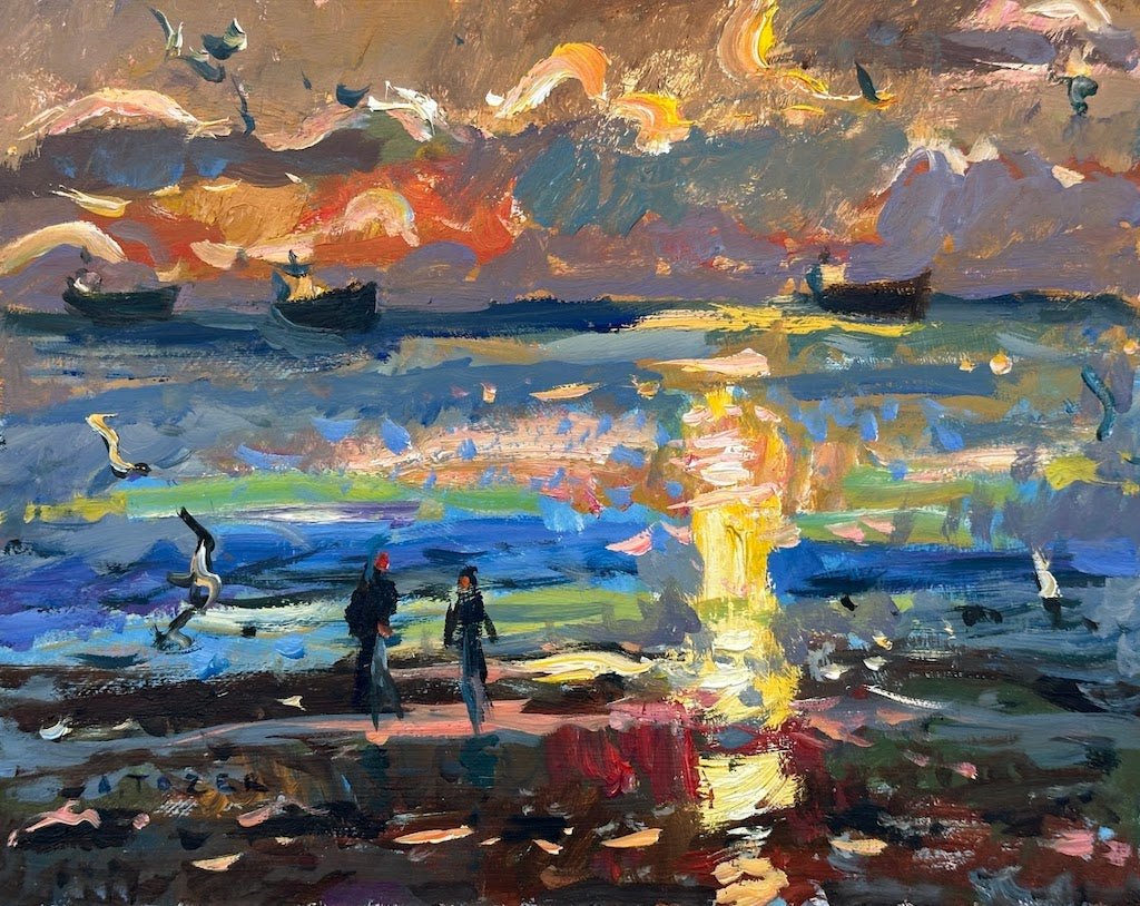 Cornish Sunrise with Tankers and Gulls, Maenporth - Andrew Tozer - Beside The Wave