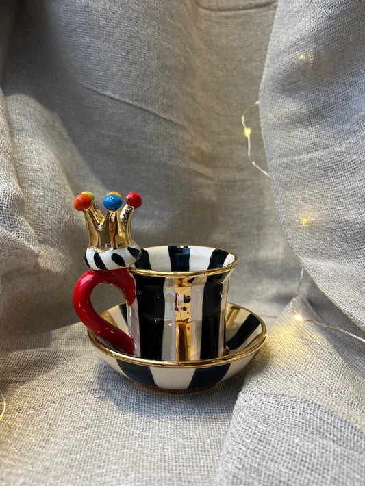 Crown Handled Demi Tasse and Saucer in Black Stripes - Mary - Rose Young - Beside The Wave