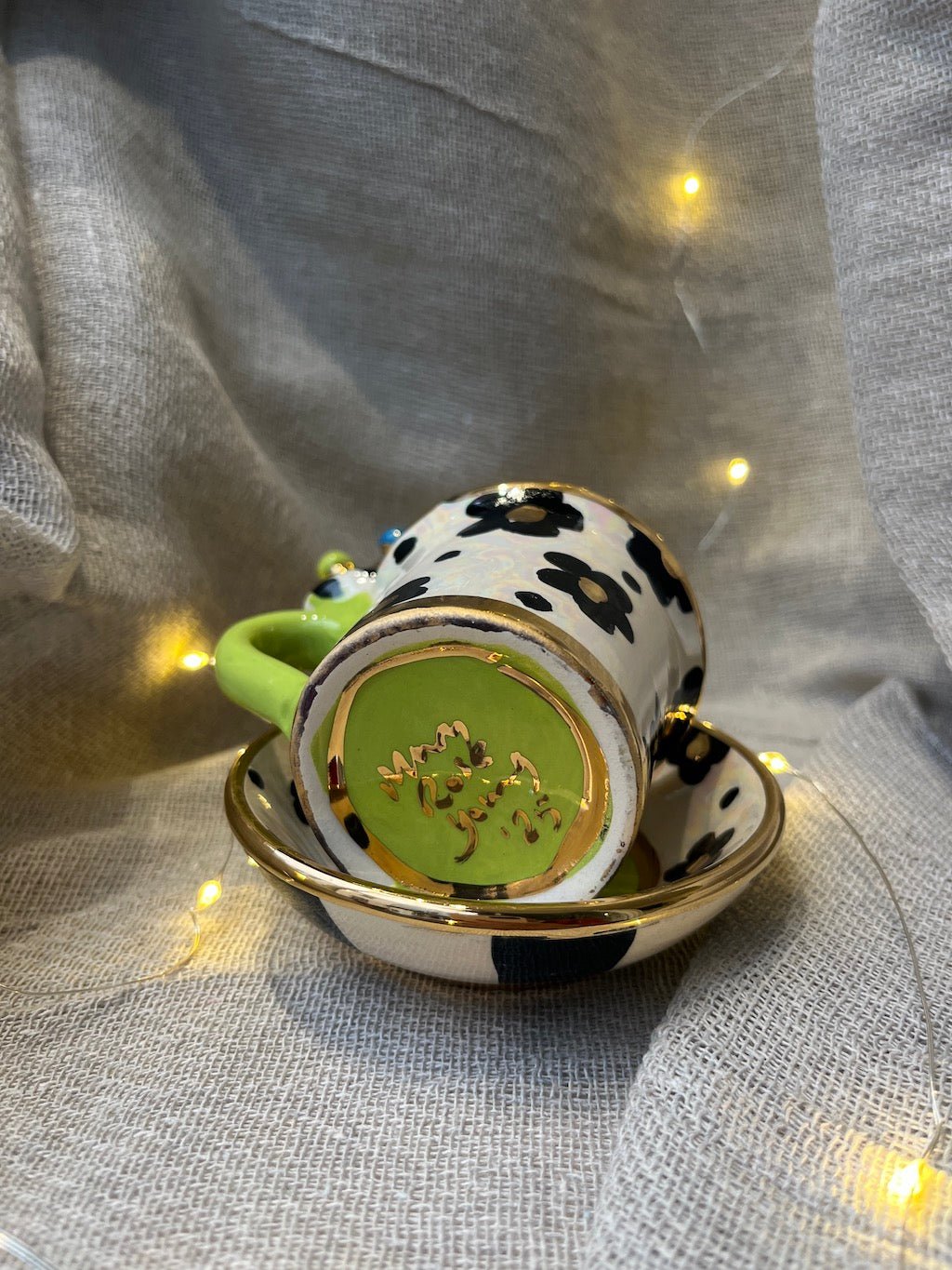 Crown Handled Demi Tasse & Saucer (Daisy) - Mary - Rose Young - Beside The Wave