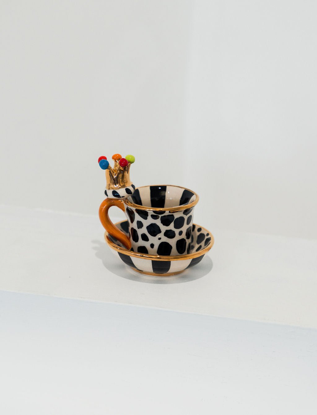 Crown Handled Demi Tasse & Saucer (Dalmatian) - Mary - Rose Young - Beside The Wave