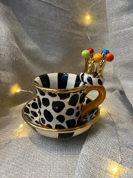 Crown Handled Demi Tasse & Saucer (Dalmatian) - Mary - Rose Young - Beside The Wave