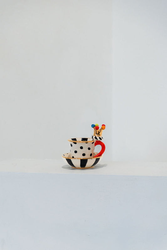 Crown Handled Demi Tasse & Saucer (Polka) - Mary - Rose Young - Beside The Wave