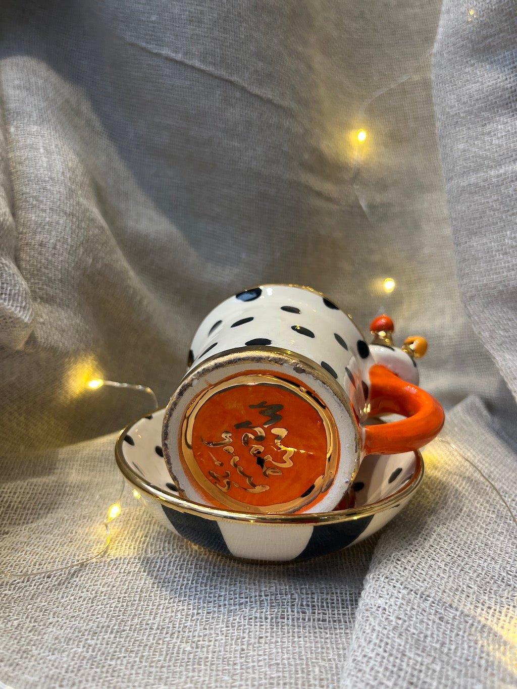 Crown Handled Demi Tasse & Saucer (polka) - Mary - Rose Young - Beside The Wave