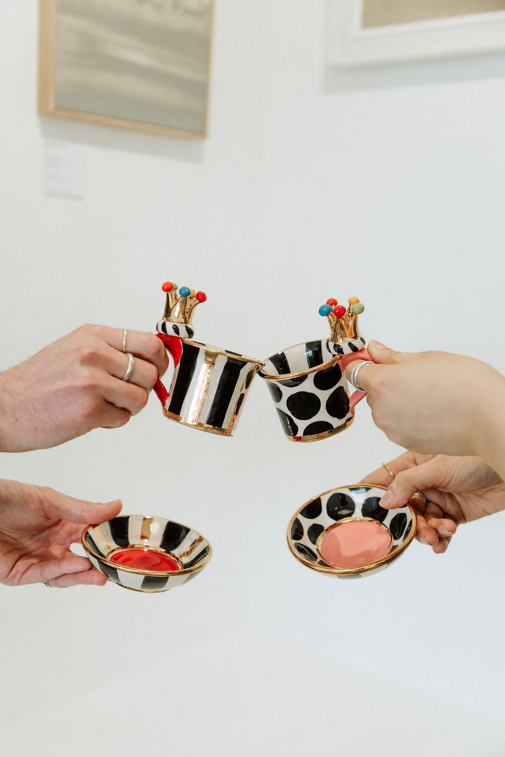 Crown Handled Demi Tasse & Saucer (Stripe) - Mary - Rose Young - Beside The Wave