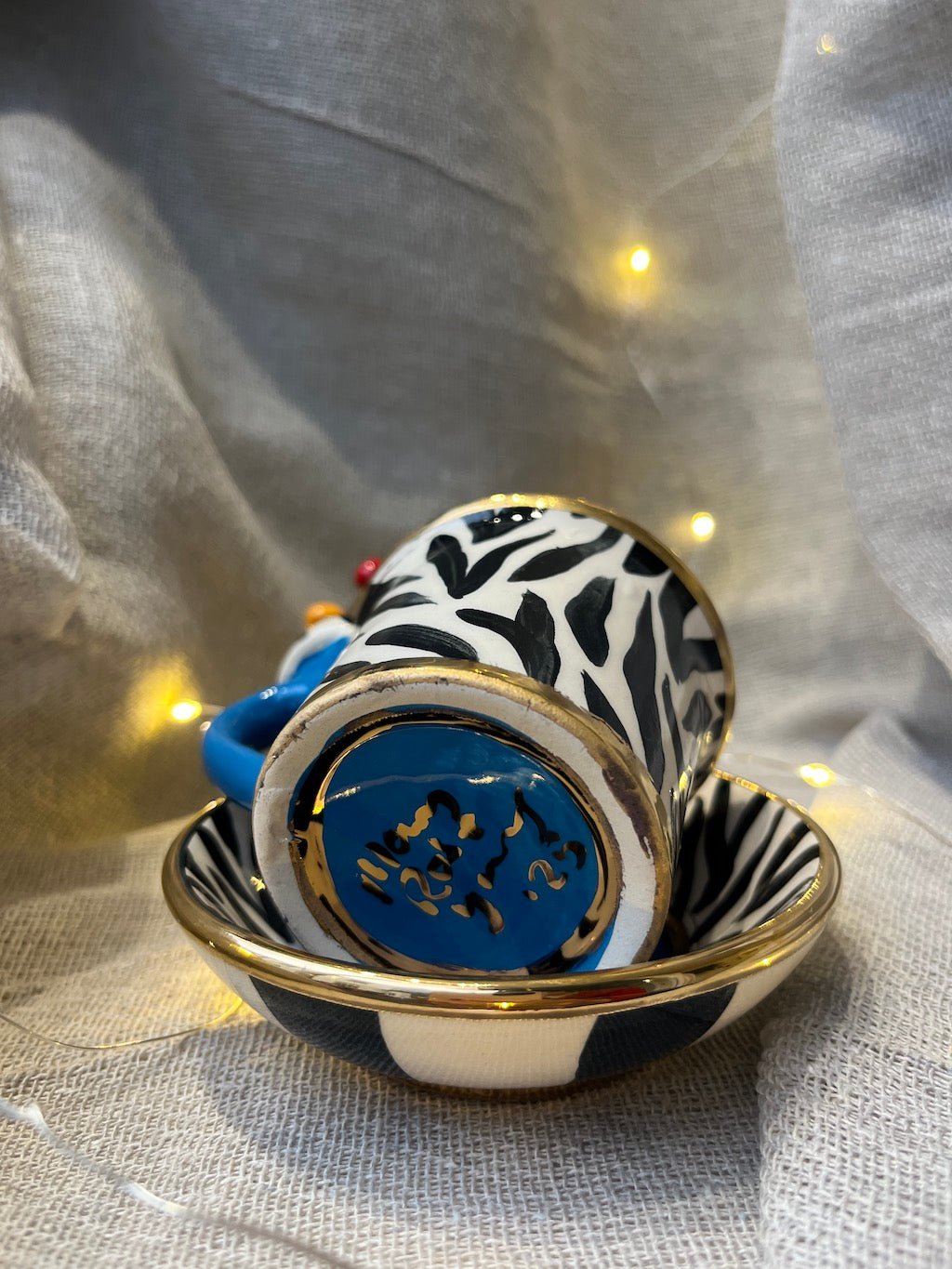 Crown Handled Demi Tasse & Saucer (Zebra) - Mary - Rose Young - Beside The Wave