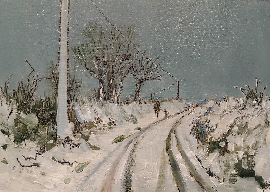 Dog Walk in the Snow - Sarah Wimperis - Beside The Wave