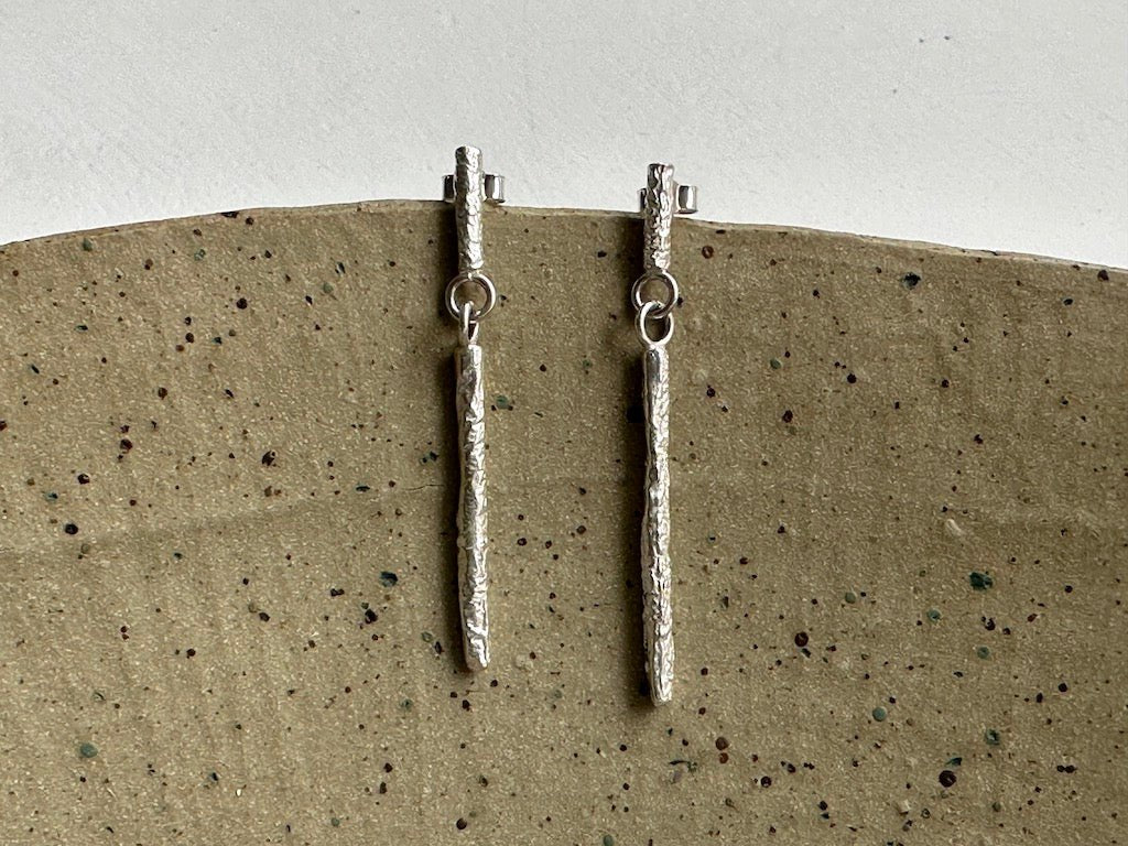 Double Bar Drop Reticulated Silver Earrings - Lucy Spink - Beside The Wave
