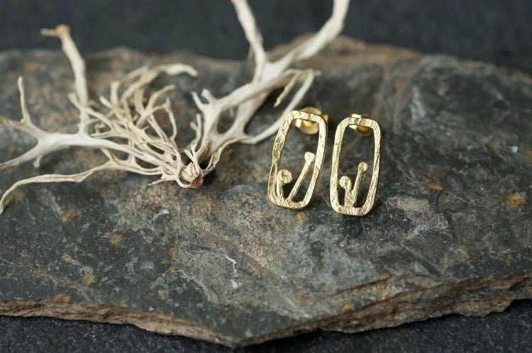 Gold Mini Monolith Studs with Lichen Detail-Lucy Spink-Beside The Wave