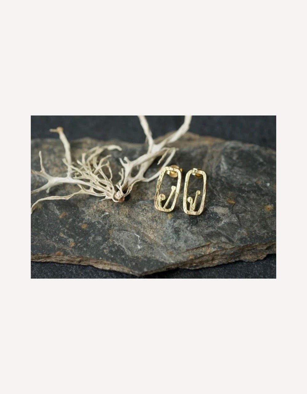 Gold Mini Monolith Studs with Lichen Detail-Lucy Spink-Beside The Wave