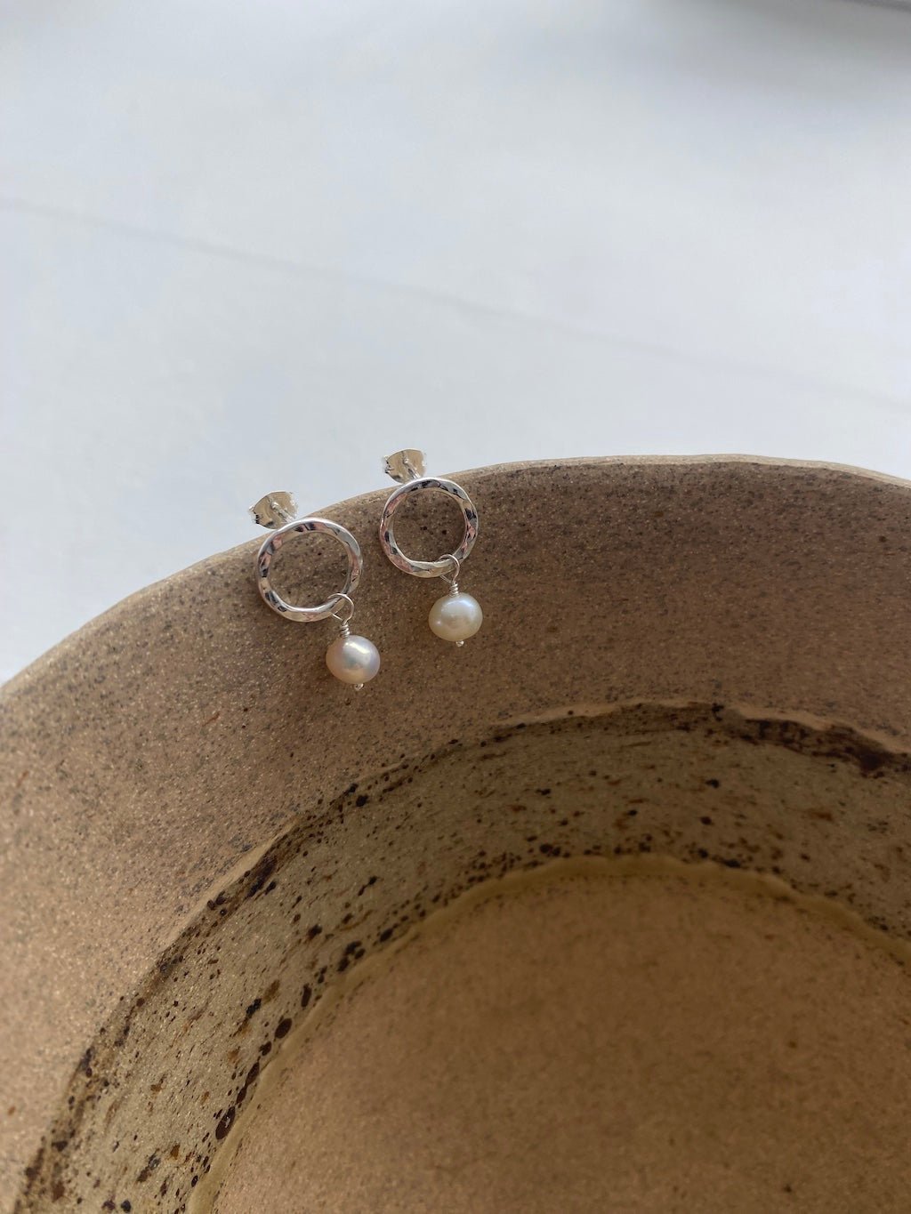 Hollow Pebble and Ivory Pearl Studs (Maxi Pearl) - Cat Birch - Beside The Wave
