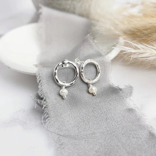 Hollow Pebble and Ivory Pearl Studs (Mini Pearl) - Cat Birch - Beside The Wave
