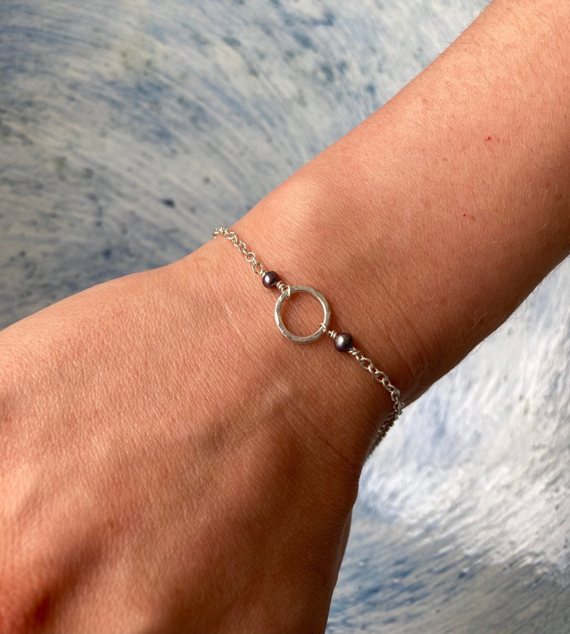 Hollow Pebble Bracelet with Peacock Pearls (Extender Chain) - Cat Birch - Beside The Wave