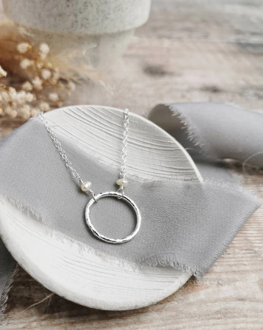 Hollow Pebble Necklace with Ivory Pearls (Large) - Cat Birch - Beside The Wave