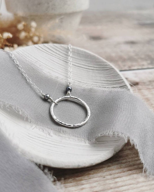Hollow Pebble Necklace with Peacock Pearls (Large) - Cat Birch - Beside The Wave