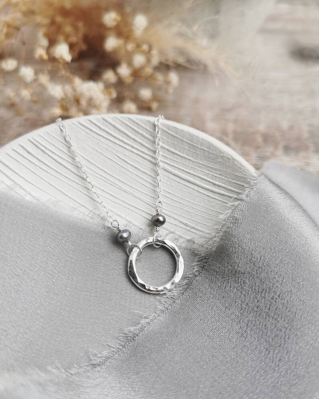 Hollow Pebble Necklace with Peacock Pearls (Small) - Cat Birch - Beside The Wave