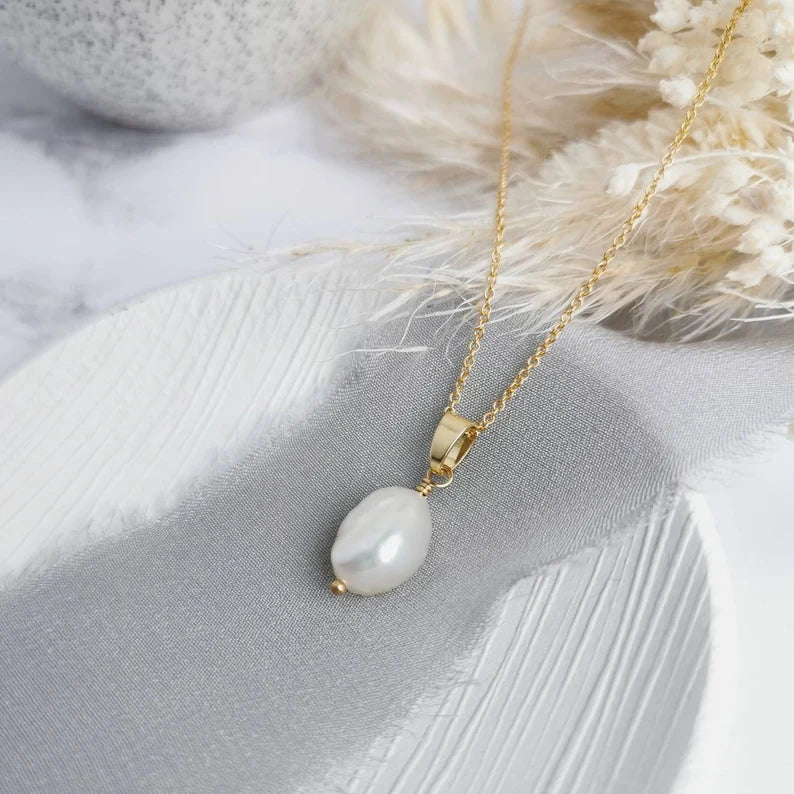 Ivory Baroque Pearl Gold - filled Necklace (Extender Chain) - Cat Birch - Beside The Wave