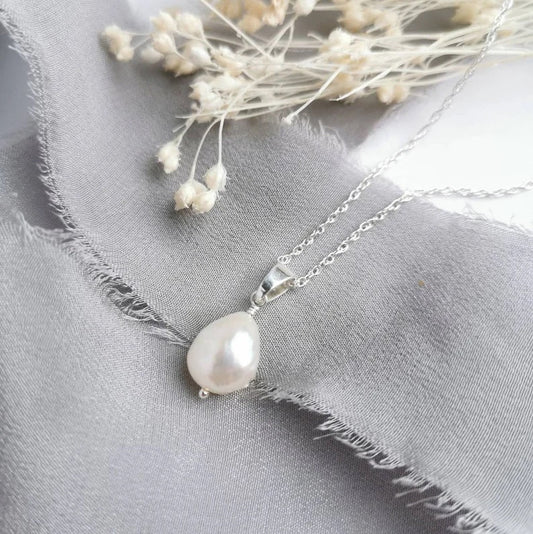 Ivory Baroque Pearl Silver Necklace (Extender Chain) - Cat Birch - Beside The Wave