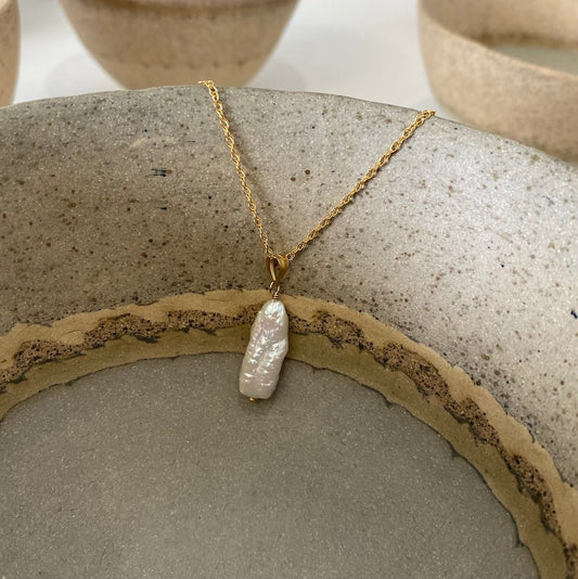 Ivory Biwa Pearl Gold - filled Necklace (Extender Chain) - Cat Birch - Beside The Wave