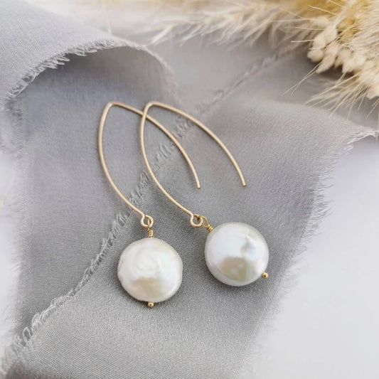Ivory Coin Pearl (Small) Gold - filled Earrings - Cat Birch - Beside The Wave