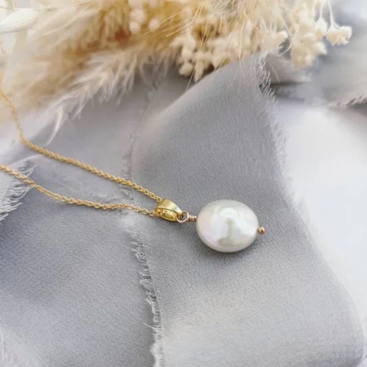 Ivory Coin Pearl (Small) Gold - filled Necklace (Extender Chain) - Cat Birch - Beside The Wave