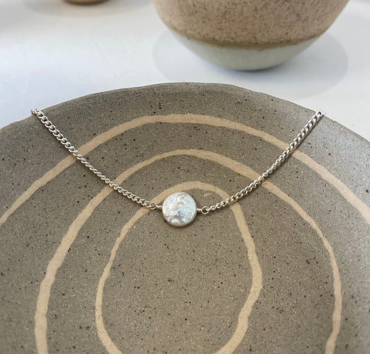 Ivory Coin Pearl (Small) Silver Bracelet (Extender Chain) - Cat Birch - Beside The Wave