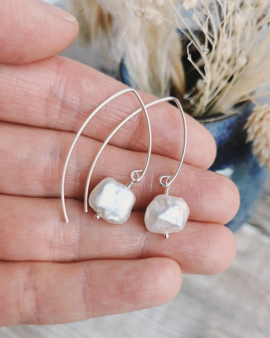Ivory Keishi Pearl (Small) Silver Earrings - Cat Birch - Beside The Wave