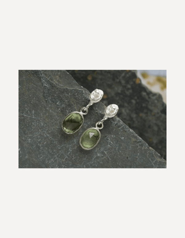 Mini lichen cluster earrings with faceted peridots - Lucy Spink - Beside The Wave
