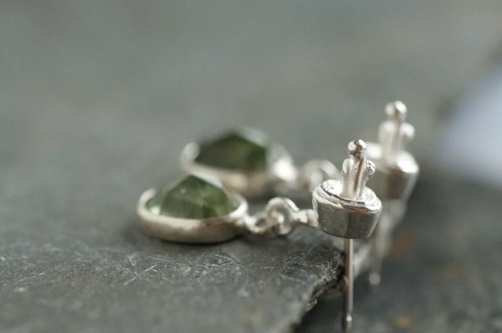 Mini lichen cluster earrings with faceted peridots - Lucy Spink - Beside The Wave