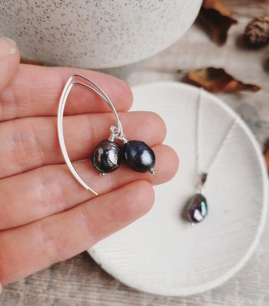 Peacock Baroque Pearl Silver Earrings - Cat Birch - Beside The Wave