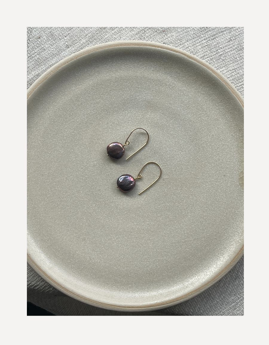 Peacock Coin Pearl Earrings - Cat Birch - Beside The Wave