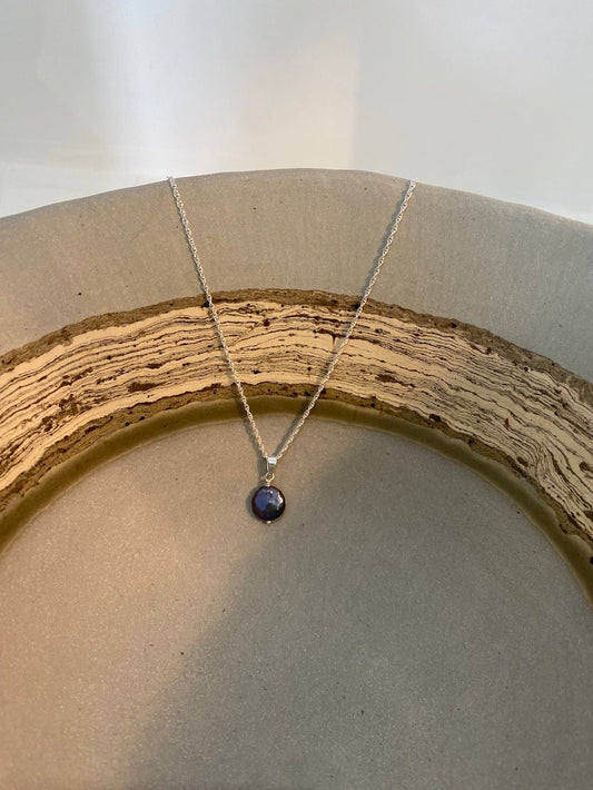 Peacock Coin Pearl (Small) Silver Necklace (Extender Chain) - Cat Birch - Beside The Wave