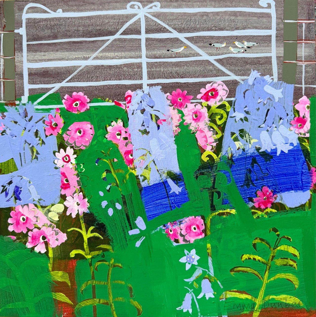 Pink Campions & Bluebells in a gateway-Emma Dunbar-Beside The Wave