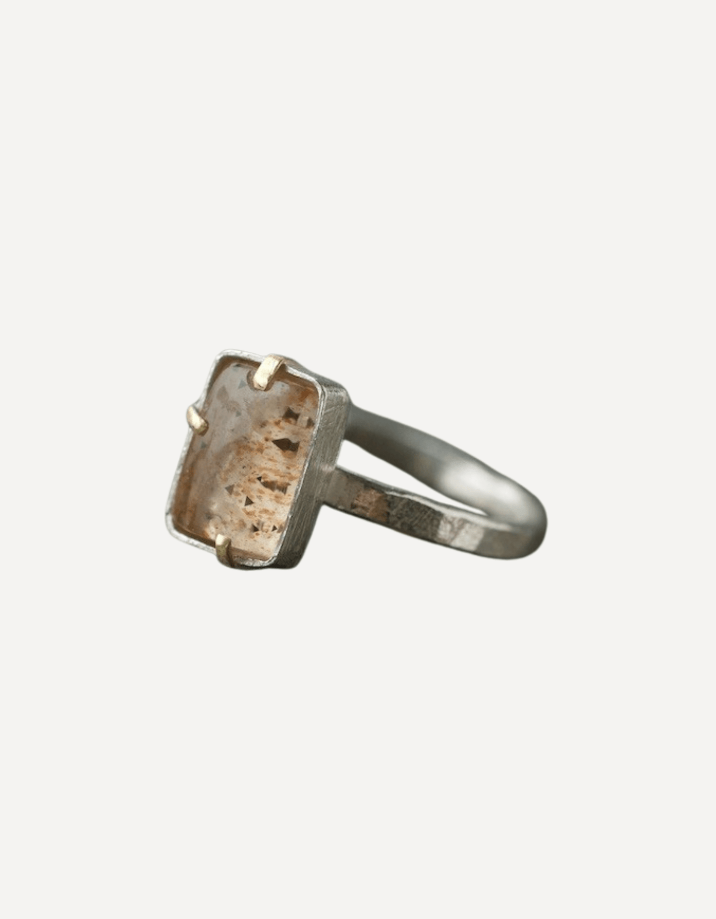 Rainbow Lattice Sunstone Rectangle with Gold Claws - Lucy Spink - Beside The Wave