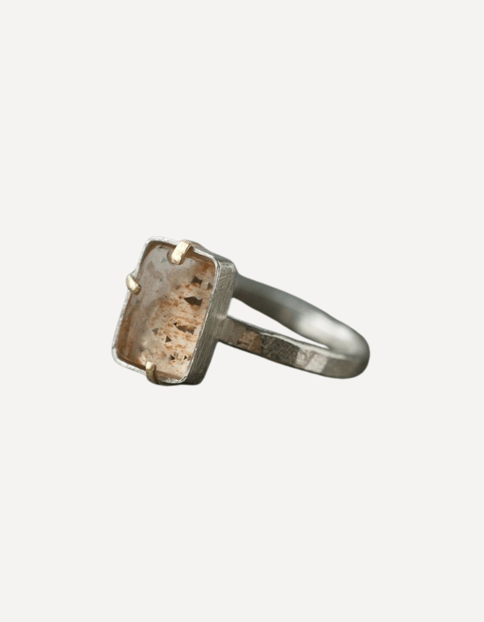 Rainbow Lattice Sunstone Rectangle with Gold Claws - Lucy Spink - Beside The Wave