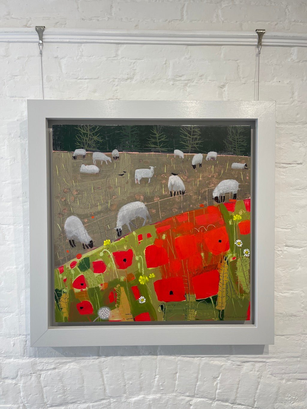 Sheep enjoying Turnips above a Poppy Field - Emma Dunbar - Beside The Wave